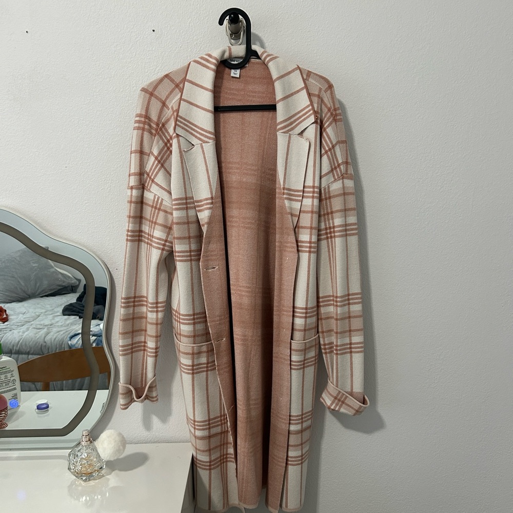 Long Open Front Cardigan Plaid Sweater